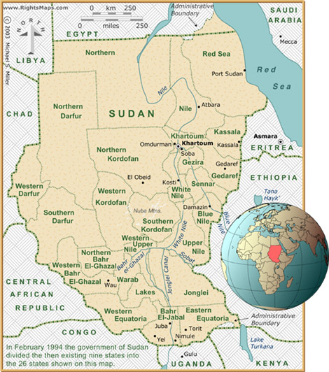 Mappa del Sudan